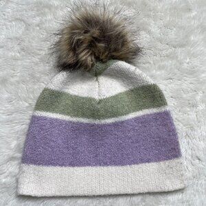 Christian Siriano Kid's White Purple Striped Fur Knit Beanie One Size